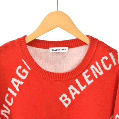 Balenciaga All Over Logo Knit Sweater Long Sleeve S Red 625329 AA