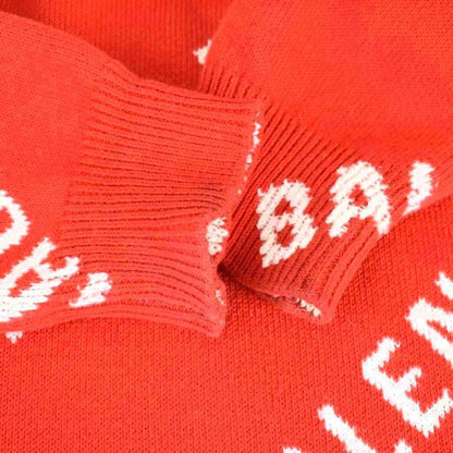 Balenciaga All Over Logo Knit Sweater Long Sleeve S Red 625329 AA