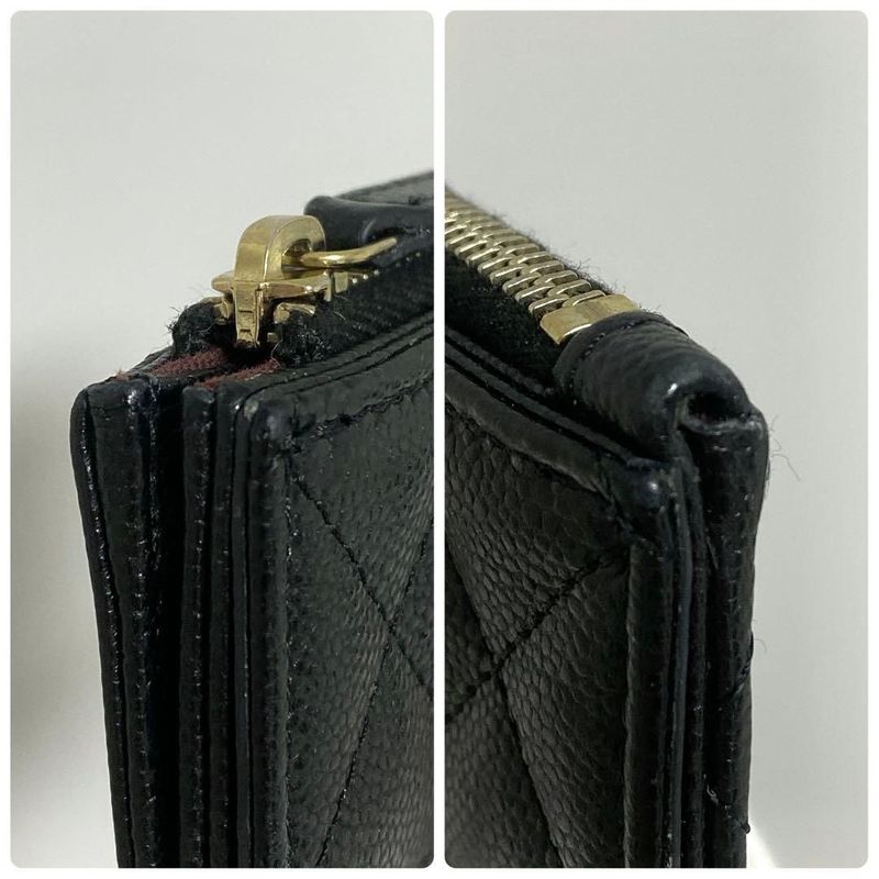 Chanel Quilted Zip Card Case Caviar Leather Black