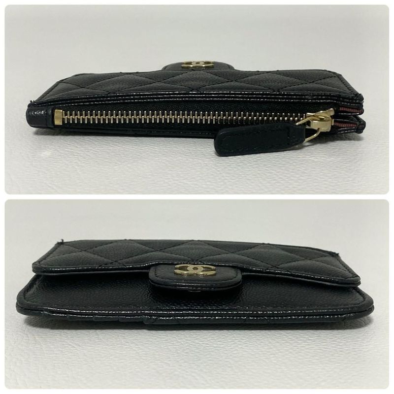Chanel Quilted Zip Card Case Caviar Leather Black
