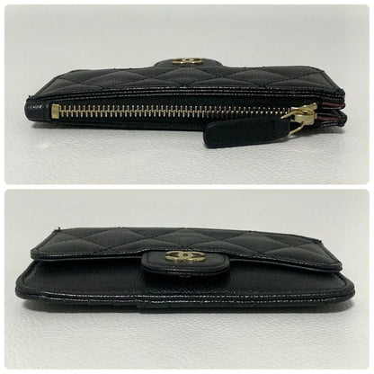Chanel Quilted Zip Card Case Caviar Leather Black
