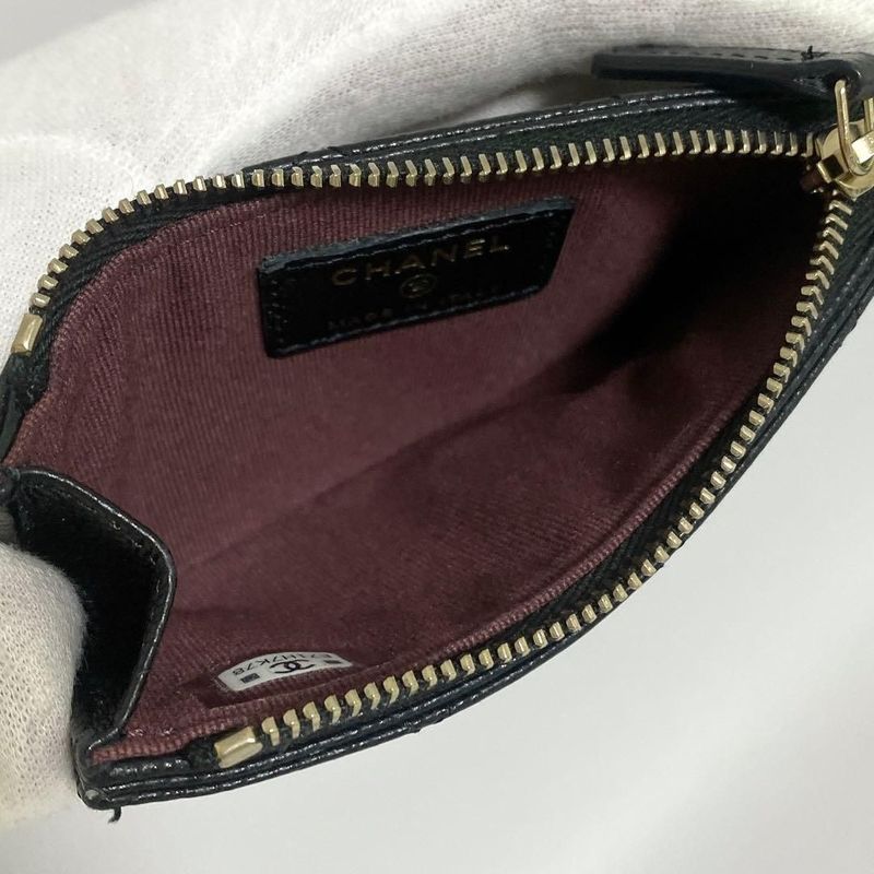 Chanel Quilted Zip Card Case Caviar Leather Black