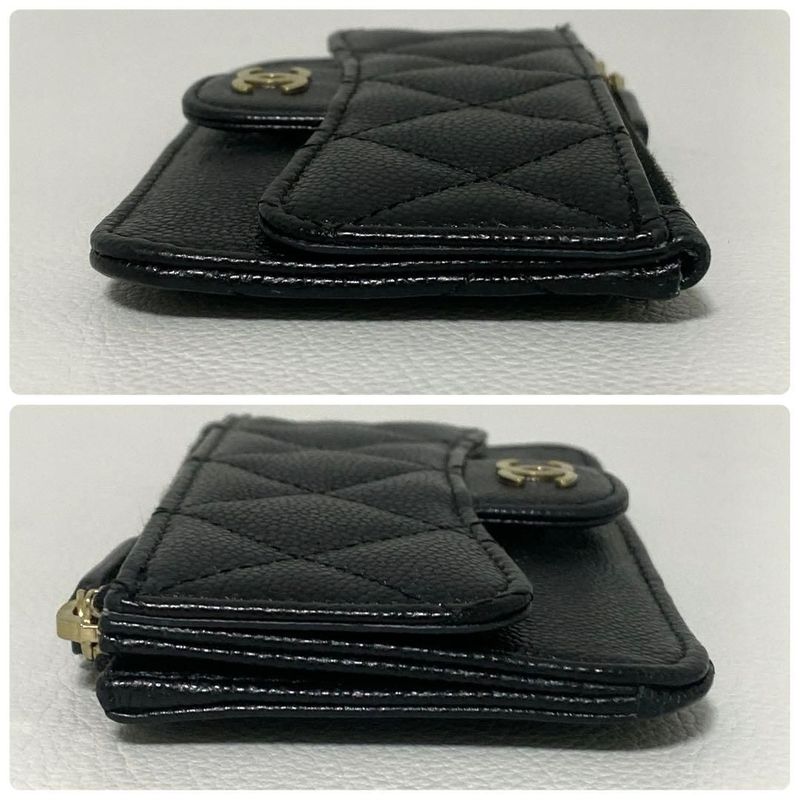 Chanel Quilted Zip Card Case Caviar Leather Black