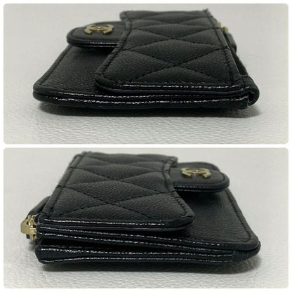 Chanel Quilted Zip Card Case Caviar Leather Black