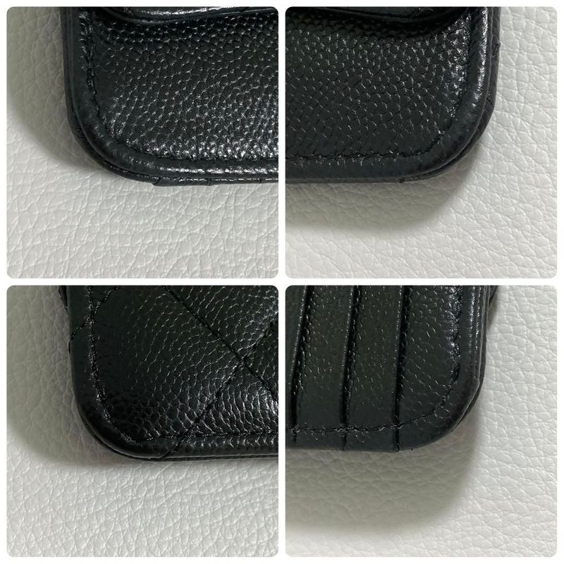 Chanel Quilted Zip Card Case Caviar Leather Black