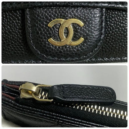 Chanel Quilted Zip Card Case Caviar Leather Black