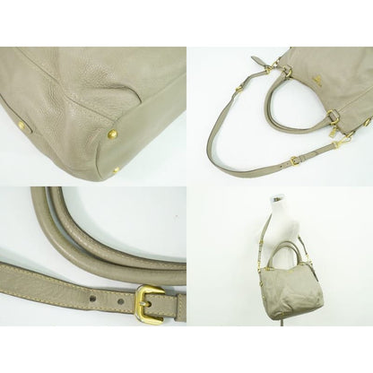 Prada Leather 2-Way Shoulder Bag Handbag Gray