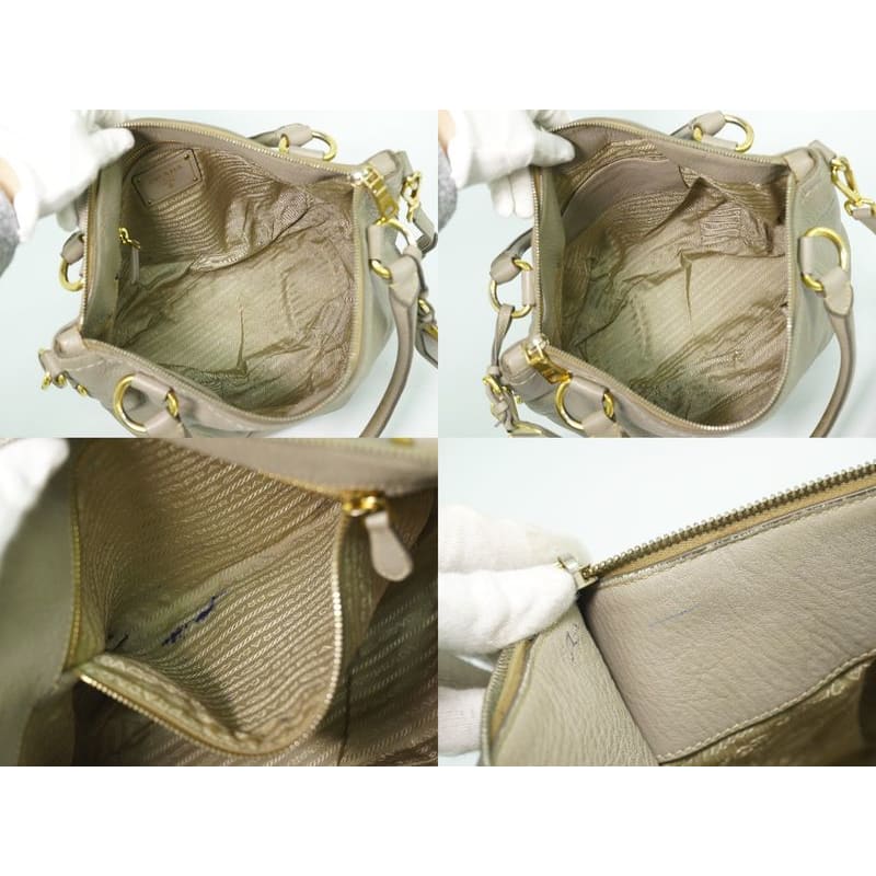 Prada Leather 2-Way Shoulder Bag Handbag Gray