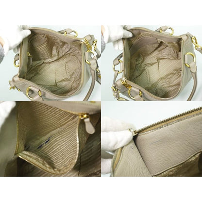 Prada Leather 2-Way Shoulder Bag Handbag Gray