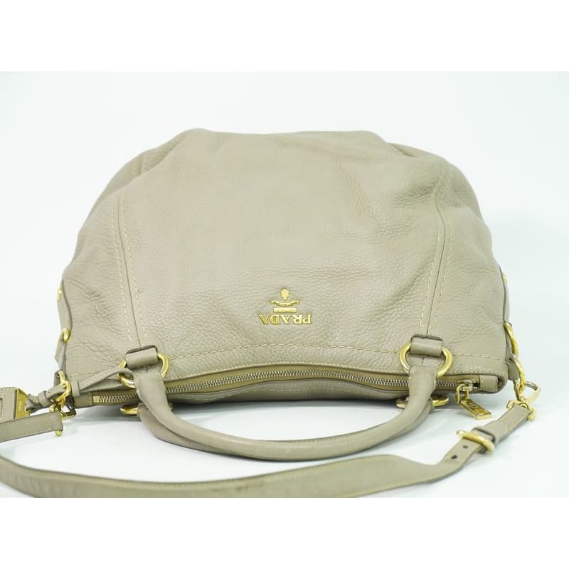 Prada Leather 2-Way Shoulder Bag Handbag Gray