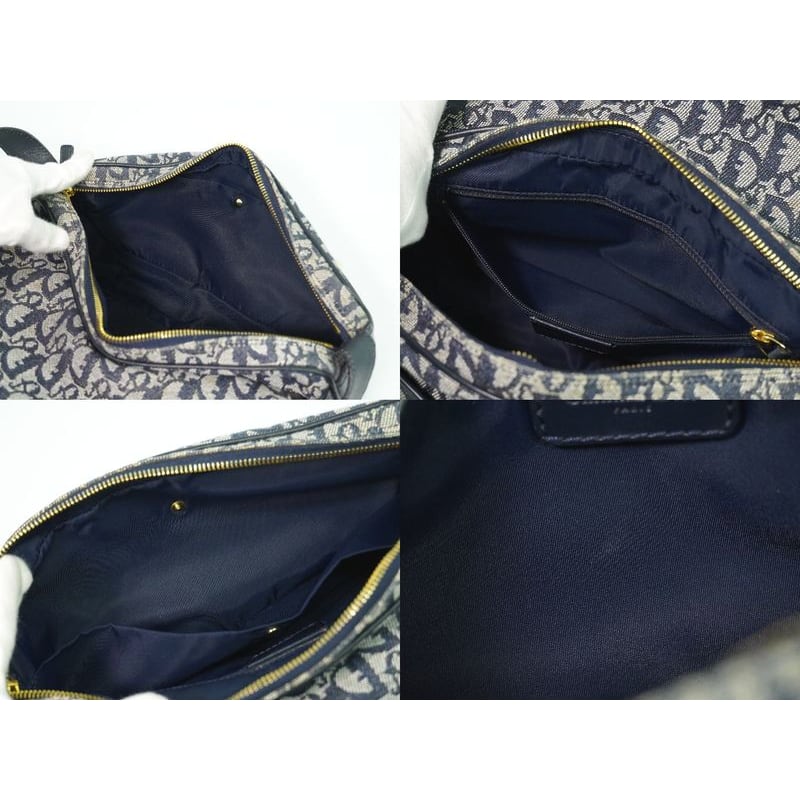 Christian Dior Trotter Shoulder Bag Pochette Canvas Gray Navy