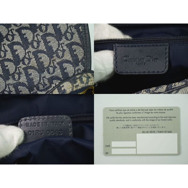 Christian Dior Trotter Shoulder Bag Pochette Canvas Gray Navy