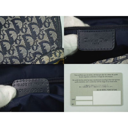 Christian Dior Trotter Shoulder Bag Pochette Canvas Gray Navy