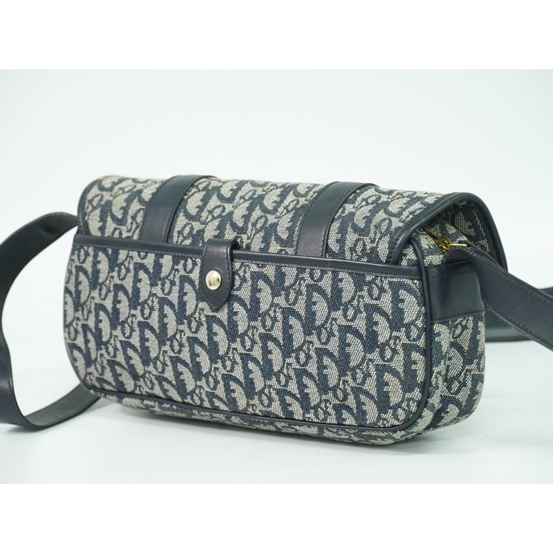 Christian Dior Trotter Shoulder Bag Pochette Canvas Gray Navy