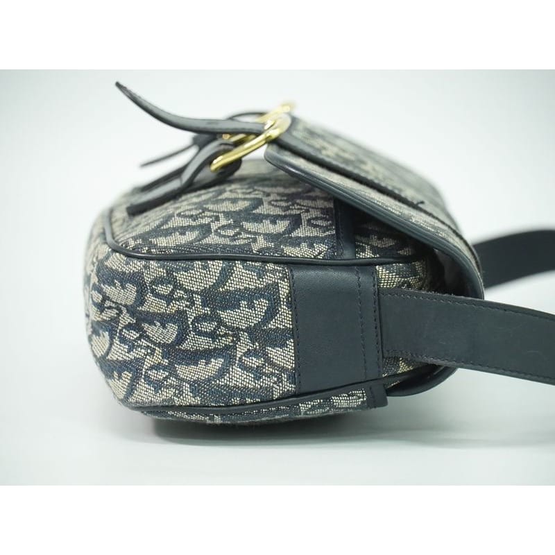 Christian Dior Trotter Shoulder Bag Pochette Canvas Gray Navy