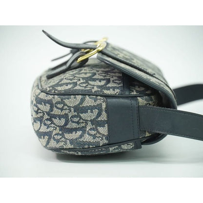 Christian Dior Trotter Shoulder Bag Pochette Canvas Gray Navy