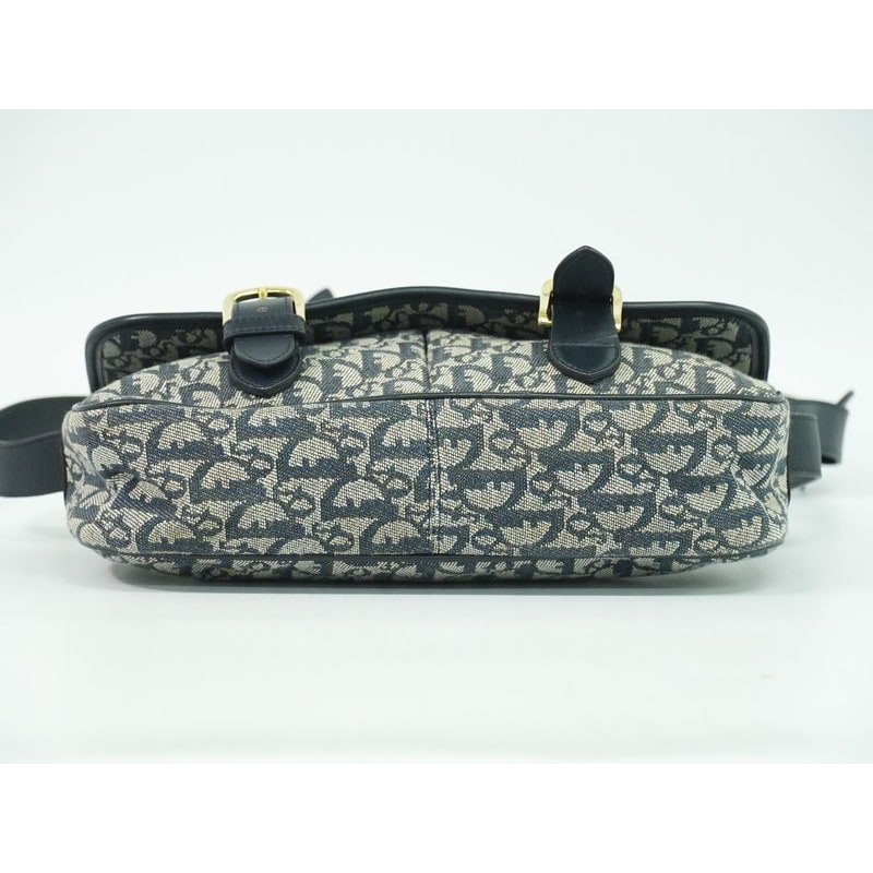 Christian Dior Trotter Shoulder Bag Pochette Canvas Gray Navy