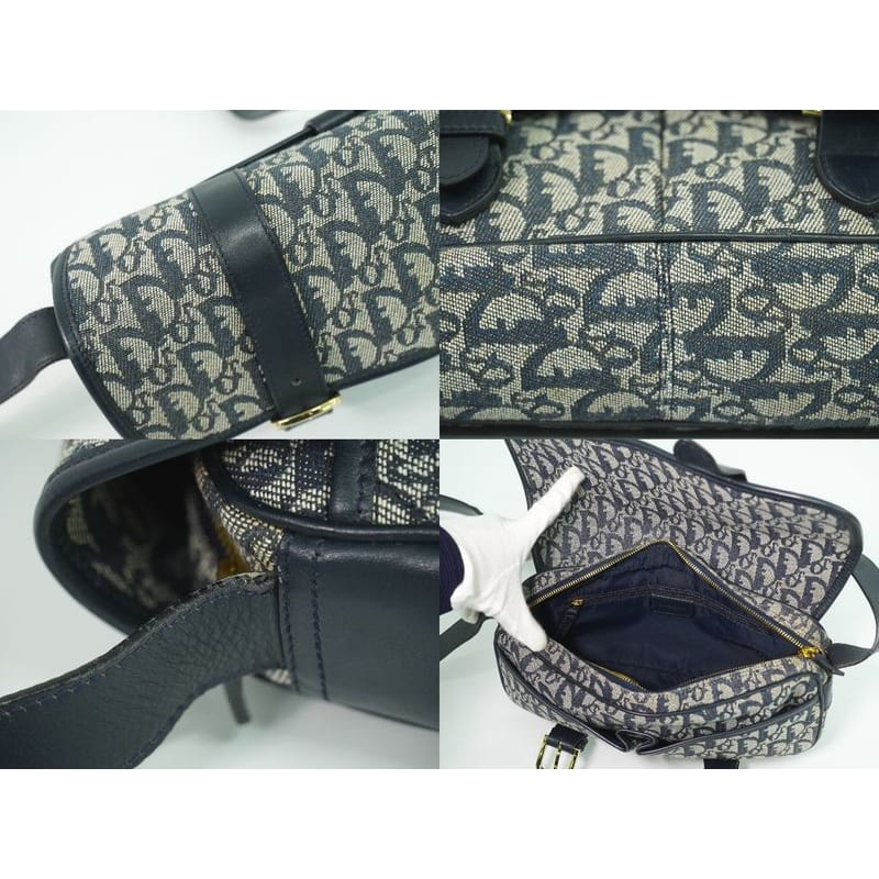 Christian Dior Trotter Shoulder Bag Pochette Canvas Gray Navy