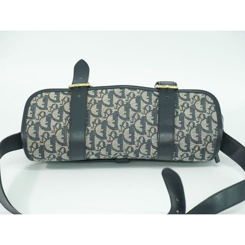 Christian Dior Trotter Shoulder Bag Pochette Canvas Gray Navy