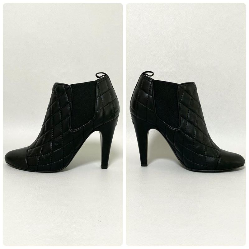 Chanel Quilted Side Gore Boots 36 Black Heel
