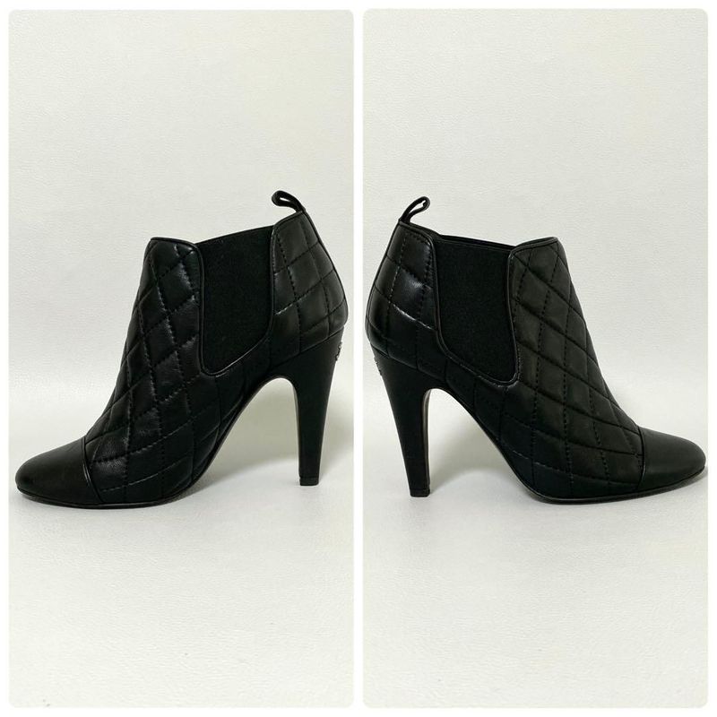 Chanel Quilted Side Gore Boots 36 Black Heel