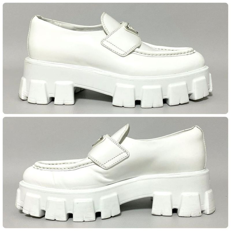 Prada Monolith Brushed Leather Loafers 36 White