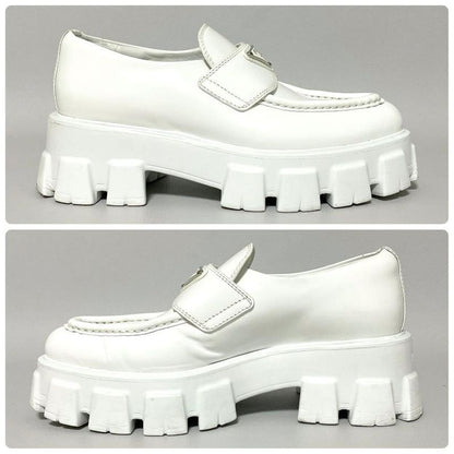 Prada Monolith Brushed Leather Loafers 36 White