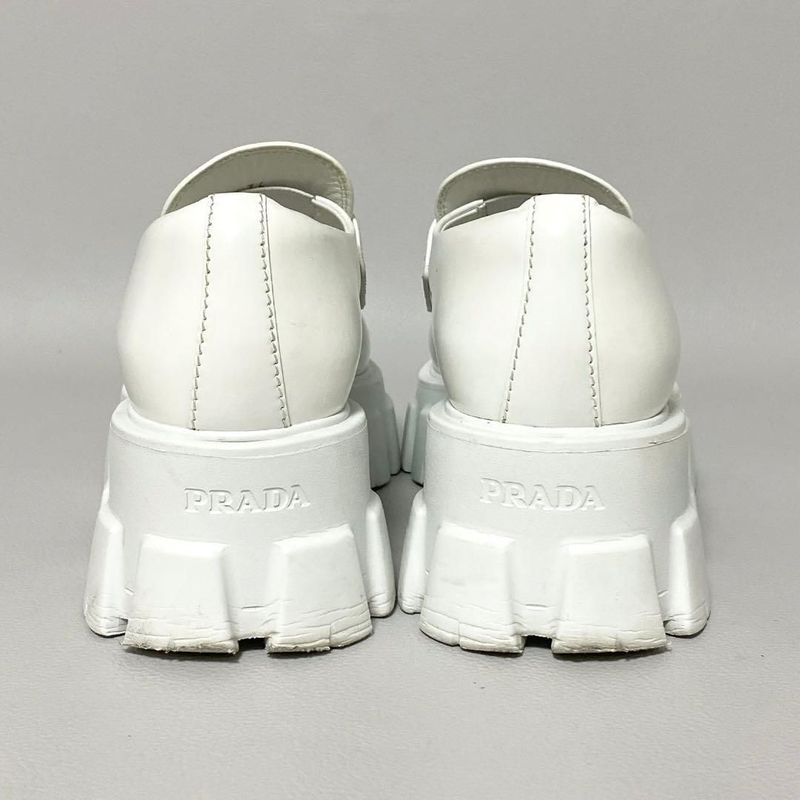 Prada Monolith Brushed Leather Loafers 36 White