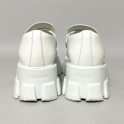 Prada Monolith Brushed Leather Loafers 36 White