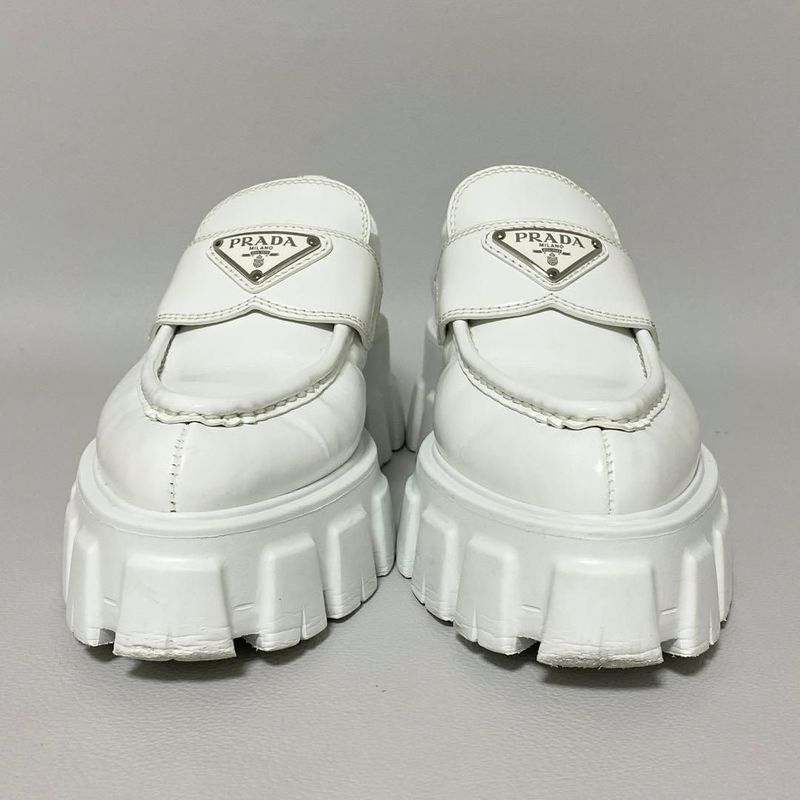 Prada Monolith Brushed Leather Loafers 36 White
