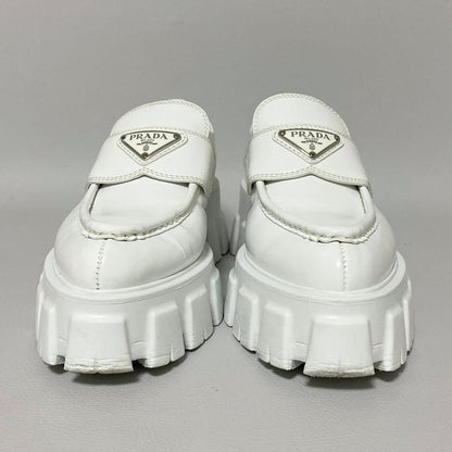 Prada Monolith Brushed Leather Loafers 36 White