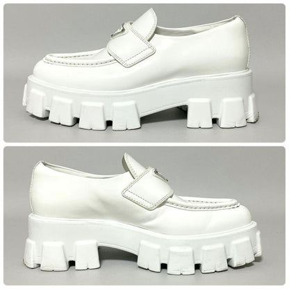 Prada Monolith Brushed Leather Loafers 36 White