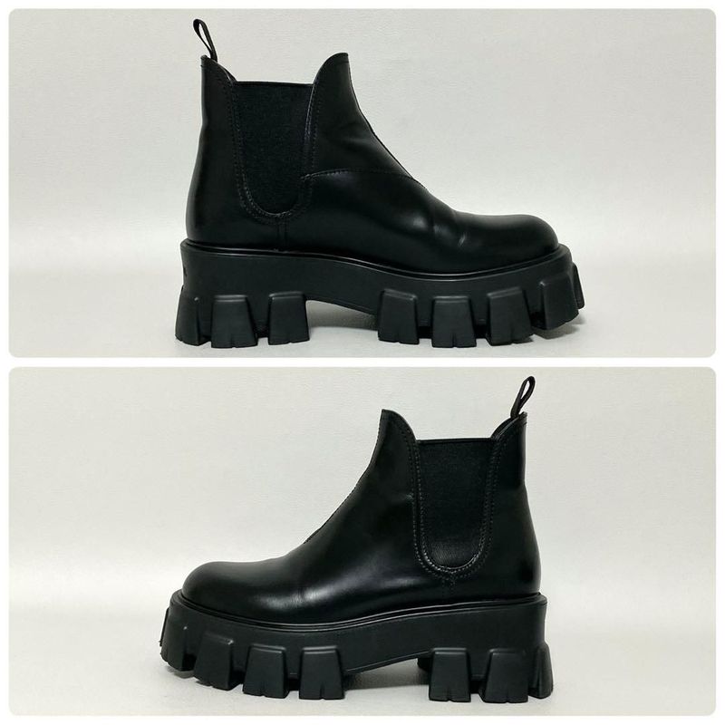 Prada Monolith Side Gore Boots 35.5 Black Short