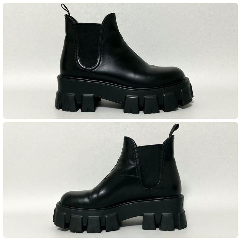 Prada Monolith Side Gore Boots 35.5 Black Short