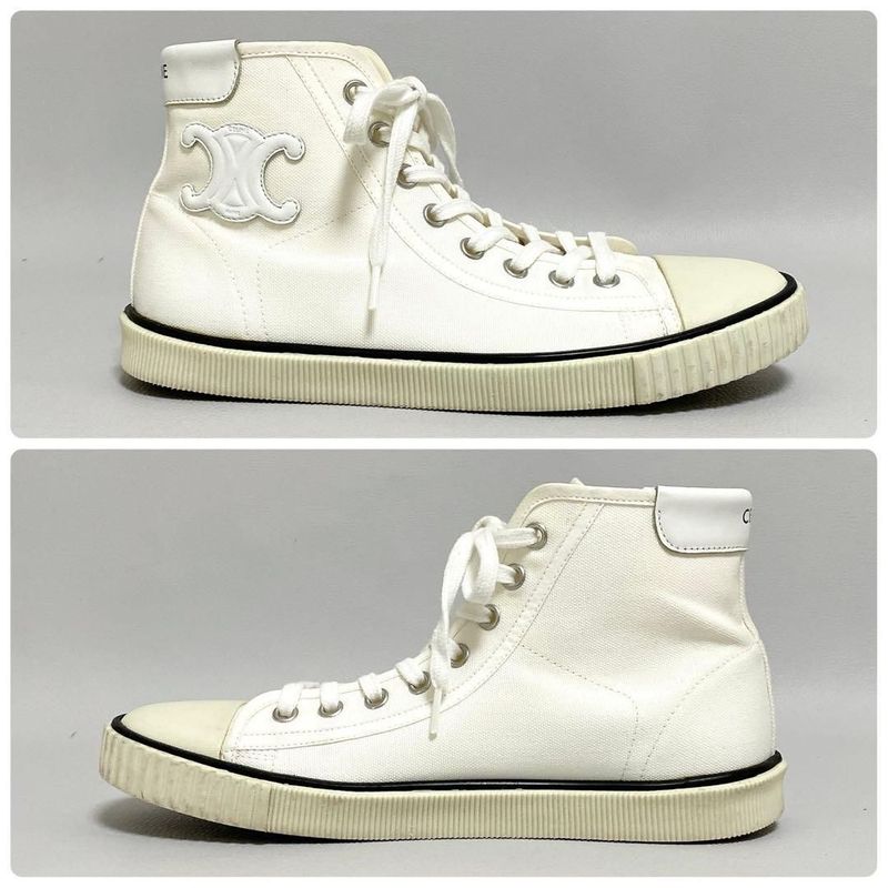 Celine Triomphe Canvas High Cut Sneakers 37 White