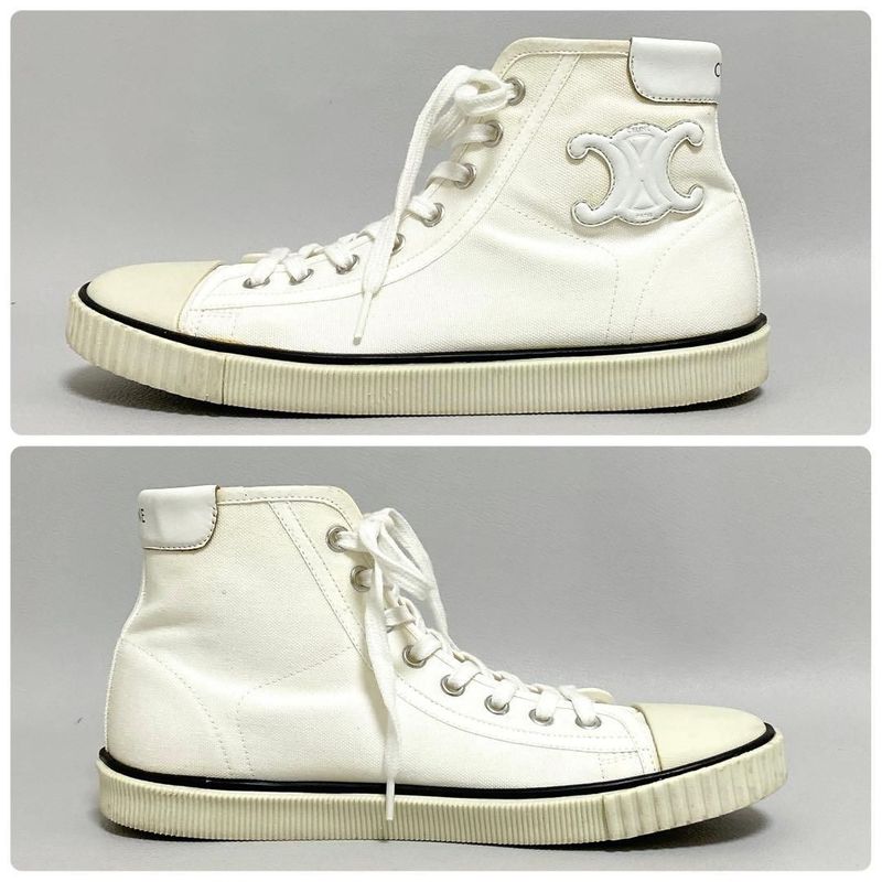 Celine Triomphe Canvas High Cut Sneakers 37 White
