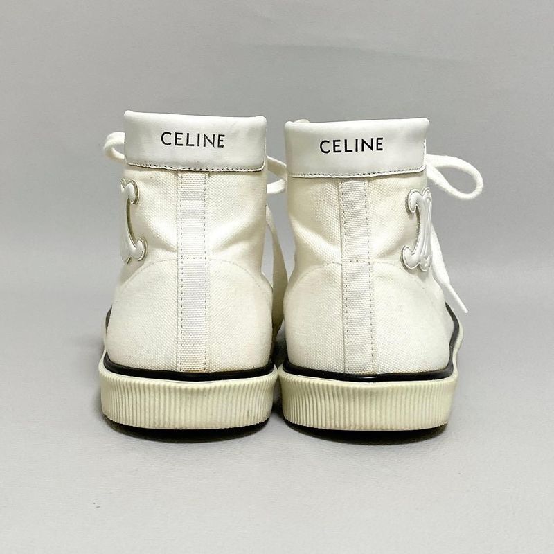 Celine Triomphe Canvas High Cut Sneakers 37 White