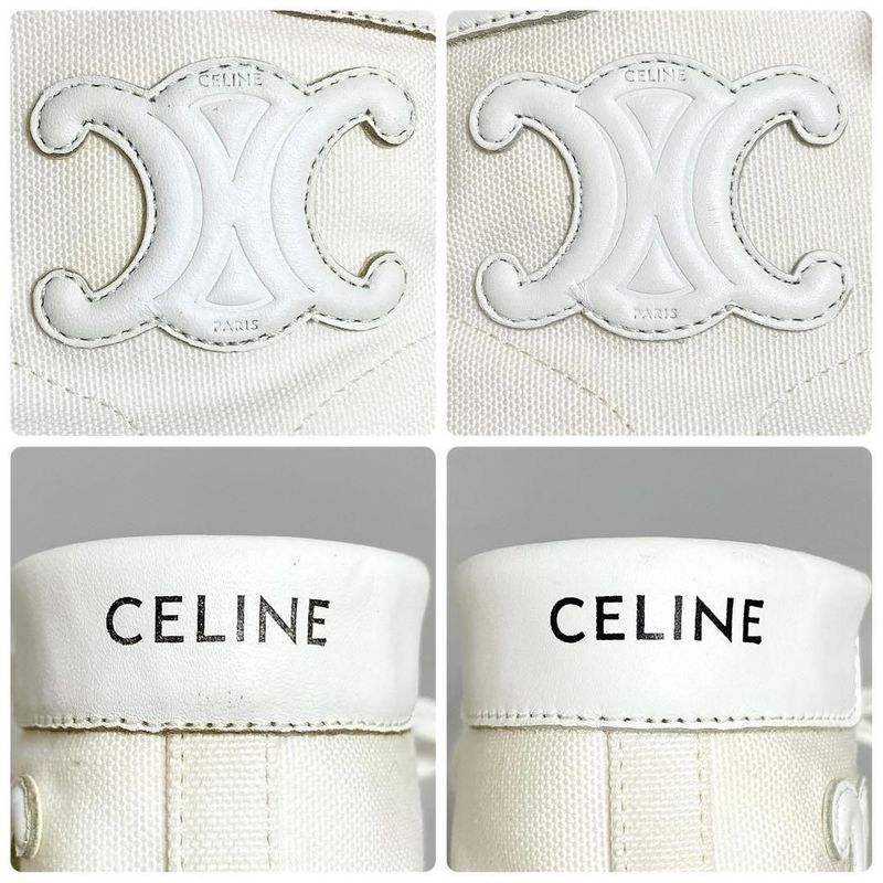 Celine Triomphe Canvas High Cut Sneakers 37 White