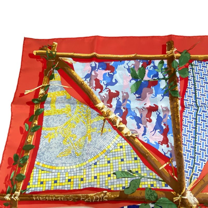 Hermes Scarf Silk Carre90 LE Robinson CHIC Robinson Multicolor
