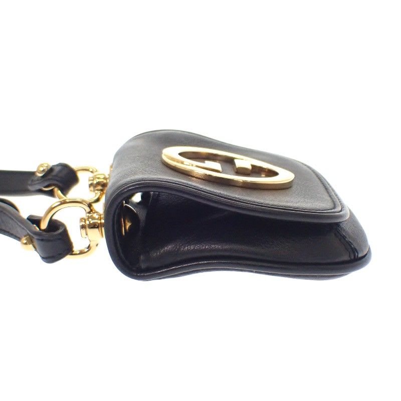 Gucci Blondie Card Case Leather Black Gold Hardware Women's