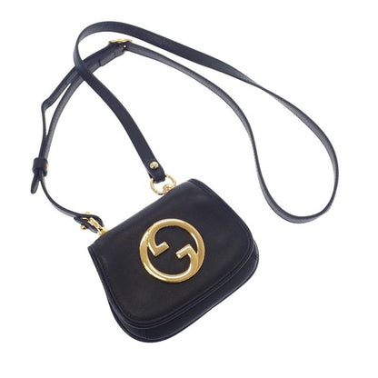Gucci Blondie Card Case Leather Black Gold Hardware Women's