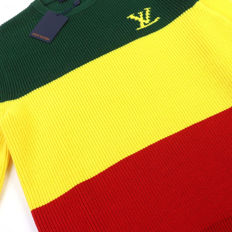 ○louis Vuitton 2021 Hkn67w Logo Embroidery Rasta Color Crew Neck Block Knit