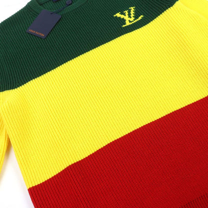 ○louis Vuitton 2021 Hkn67w Logo Embroidery Rasta Color Crew Neck Block Knit