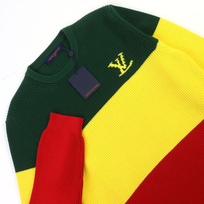 ○louis Vuitton 2021 Hkn67w Logo Embroidery Rasta Color Crew Neck Block Knit