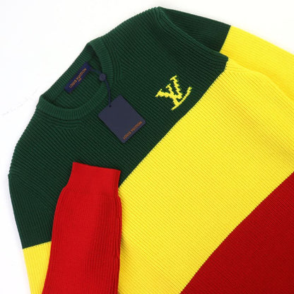 ○louis Vuitton 2021 Hkn67w Logo Embroidery Rasta Color Crew Neck Block Knit