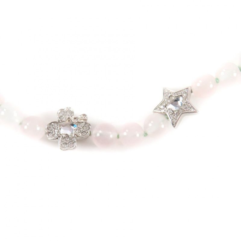 Chanel 2025 B25P Coco Mark Natural Stone Rhinestone Necklace White Pink Silver
