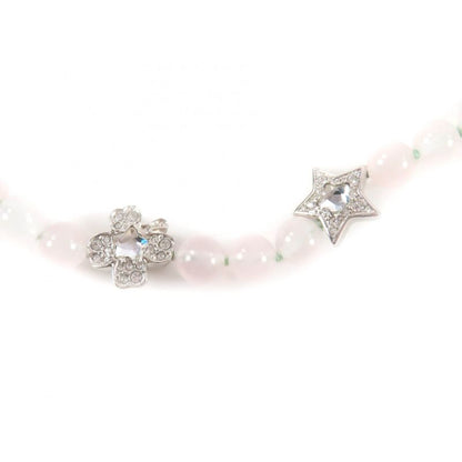 Chanel 2025 B25P Coco Mark Natural Stone Rhinestone Necklace White Pink Silver