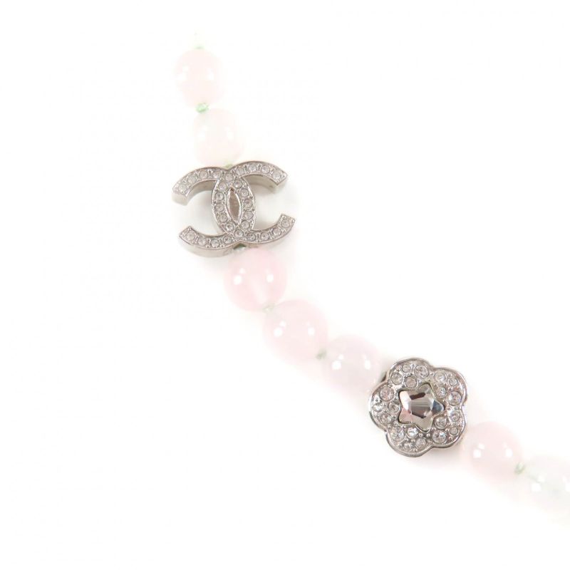Chanel 2025 B25P Coco Mark Natural Stone Rhinestone Necklace White Pink Silver