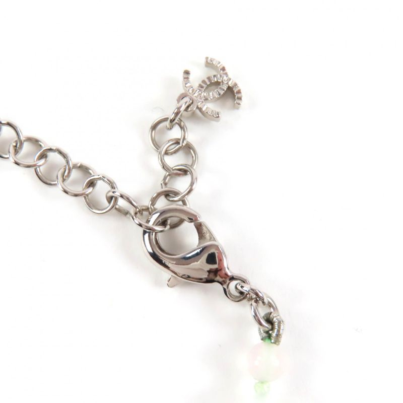 Chanel 2025 B25P Coco Mark Natural Stone Rhinestone Necklace White Pink Silver