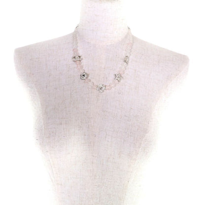 Chanel 2025 B25P Coco Mark Natural Stone Rhinestone Necklace White Pink Silver